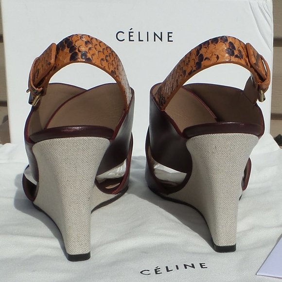 CELINE CrissCross Leather Python Canvas Wedge 39.5 - Picture 9 of 12